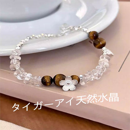 天然白水晶虎眼石925純銀の腕輪の手串女性の金の軽い贅沢な小衆の手飾りのアクセサリーを飾り