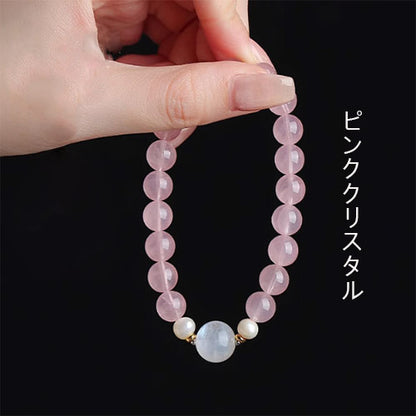 ピンククリスタルの手串高級感が巡り巡ってきますムーンストーン真珠のブレスレット
