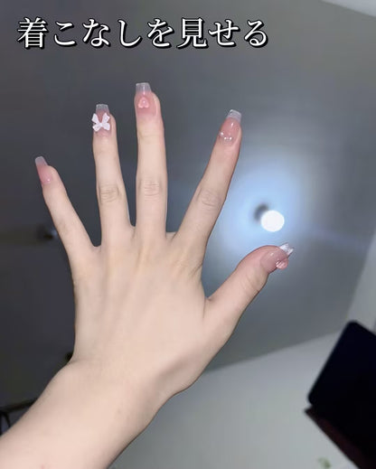 乙女心元気乙女リボンハートパール立体装飾チークグラデーションヌードピンク台形着甲