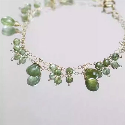 天然のグラデーションの緑の璽の冷たい風14K金の小さい衆の天然の石のブレスレットを包み