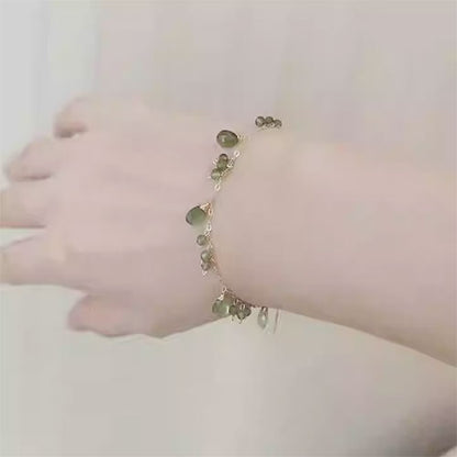 天然のグラデーションの緑の璽の冷たい風14K金の小さい衆の天然の石のブレスレットを包み