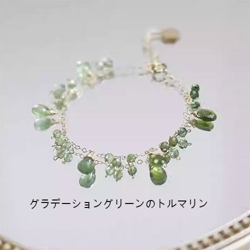 天然のグラデーションの緑の璽の冷たい風14K金の小さい衆の天然の石のブレスレットを包み