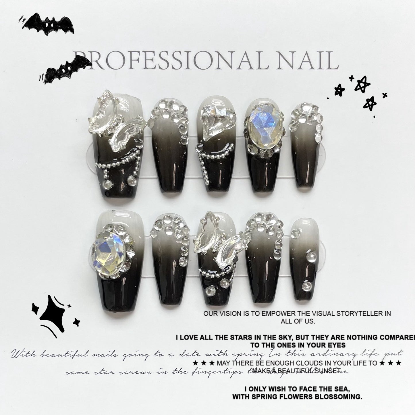 【暗夜蝶】新モデルのダイヤモンドをいっぱい飾ってダイヤ水晶蝶黒白のグラデーション長い台形を身に着け