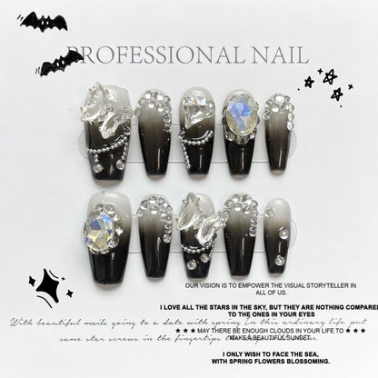 【暗夜蝶】新モデルのダイヤモンドをいっぱい飾ってダイヤ水晶蝶黒白のグラデーション長い台形を身に着け