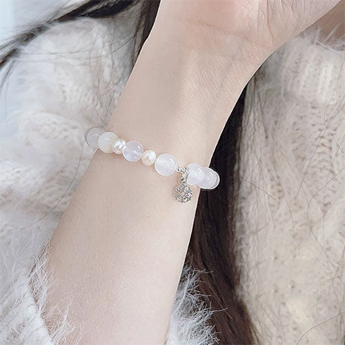 天然水晶腕輪清冷飾品ムーンストーン腕輪女性白水晶真珠925銀飾