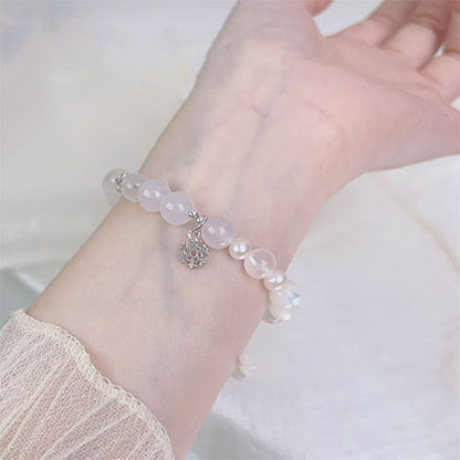 天然水晶腕輪清冷飾品ムーンストーン腕輪女性白水晶真珠925銀飾