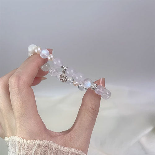 天然水晶腕輪清冷飾品ムーンストーン腕輪女性白水晶真珠925銀飾