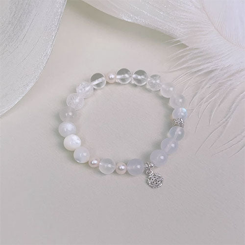 天然水晶腕輪清冷飾品ムーンストーン腕輪女性白水晶真珠925銀飾