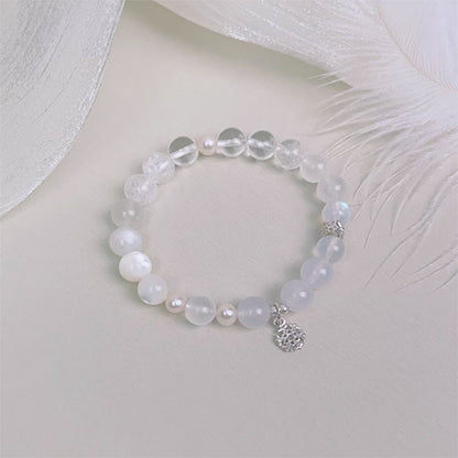 天然水晶腕輪清冷飾品ムーンストーン腕輪女性白水晶真珠925銀飾