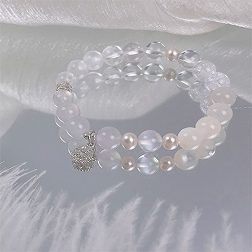 天然水晶腕輪清冷飾品ムーンストーン腕輪女性白水晶真珠925銀飾