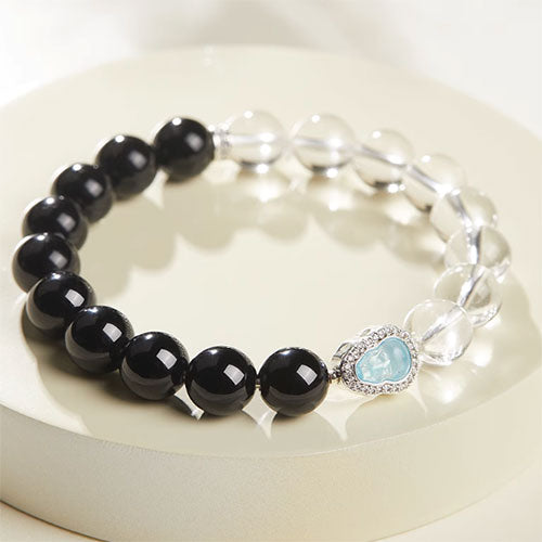 天然白水晶  黒曜石手串