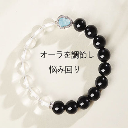 天然白水晶  黒曜石手串