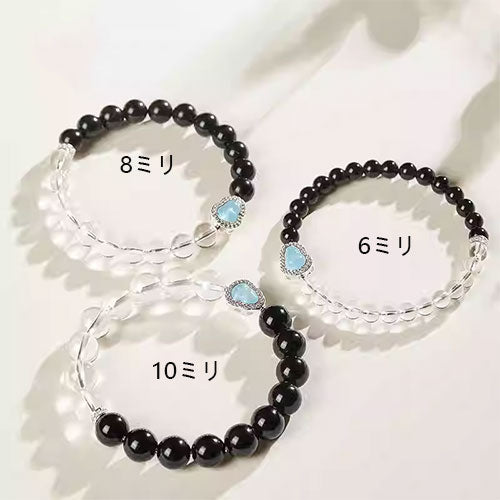 天然白水晶  黒曜石手串