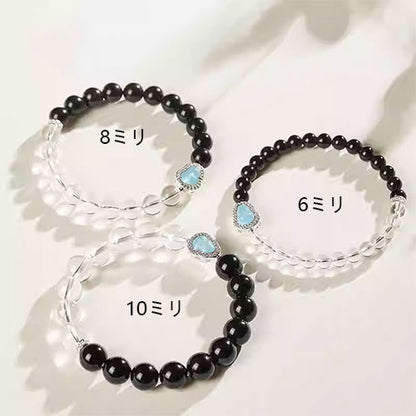 天然白水晶  黒曜石手串