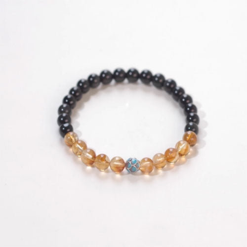 天然黄水晶手串黄塔晶黒曜石腕輪女性の幸運のオリジナル招き入れ