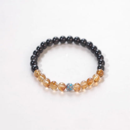 天然黄水晶手串黄塔晶黒曜石腕輪女性の幸運のオリジナル招き入れ