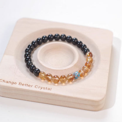 天然黄水晶手串黄塔晶黒曜石腕輪女性の幸運のオリジナル招き入れ