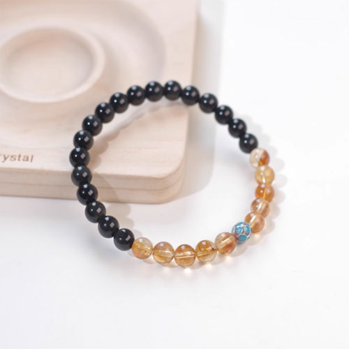 天然黄水晶手串黄塔晶黒曜石腕輪女性の幸運のオリジナル招き入れ