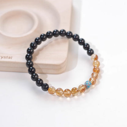 天然黄水晶手串黄塔晶黒曜石腕輪女性の幸運のオリジナル招き入れ
