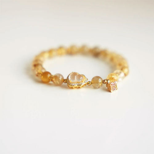 天然の金の髪の晶の腕輪の贈り物の女性の招き招き手串黄水晶