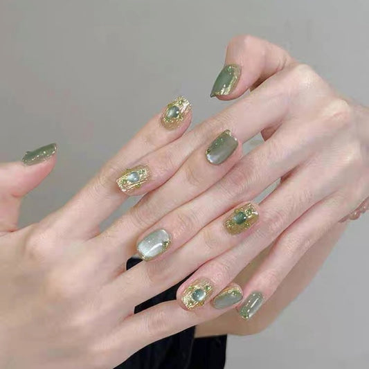 緑の布契拉提葡萄の緑のダイヤのフランス式純手装甲メーカー卸売ネイルチップの高級な気質