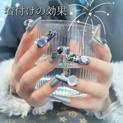 藍月蔷薇軽奢重工ダイヤモンドデザイン銀猫眼小衆神秘的高級着用甲