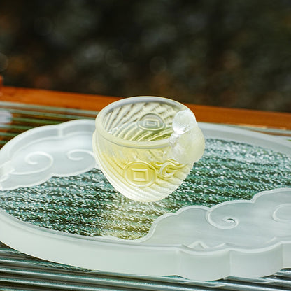 瑠璃銅銭猫カップ  可愛い女性用茶杯茶碗