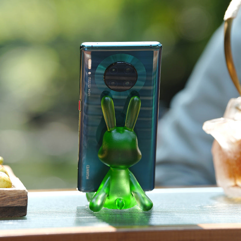 古法瑠璃の可愛いウサギのスマホ置物型スタンド