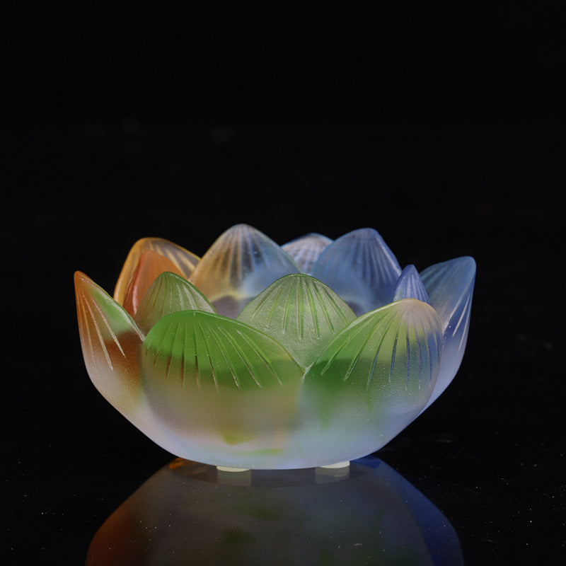 七彩琉璃の蓮花形油灯台  長明灯ろうそく台