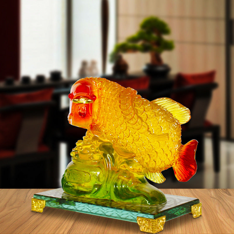 招財金龍琉璃現代家居金龍魚擺件