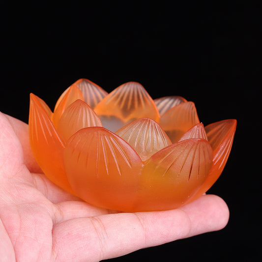 七彩琉璃の蓮花形油灯台  長明灯ろうそく台