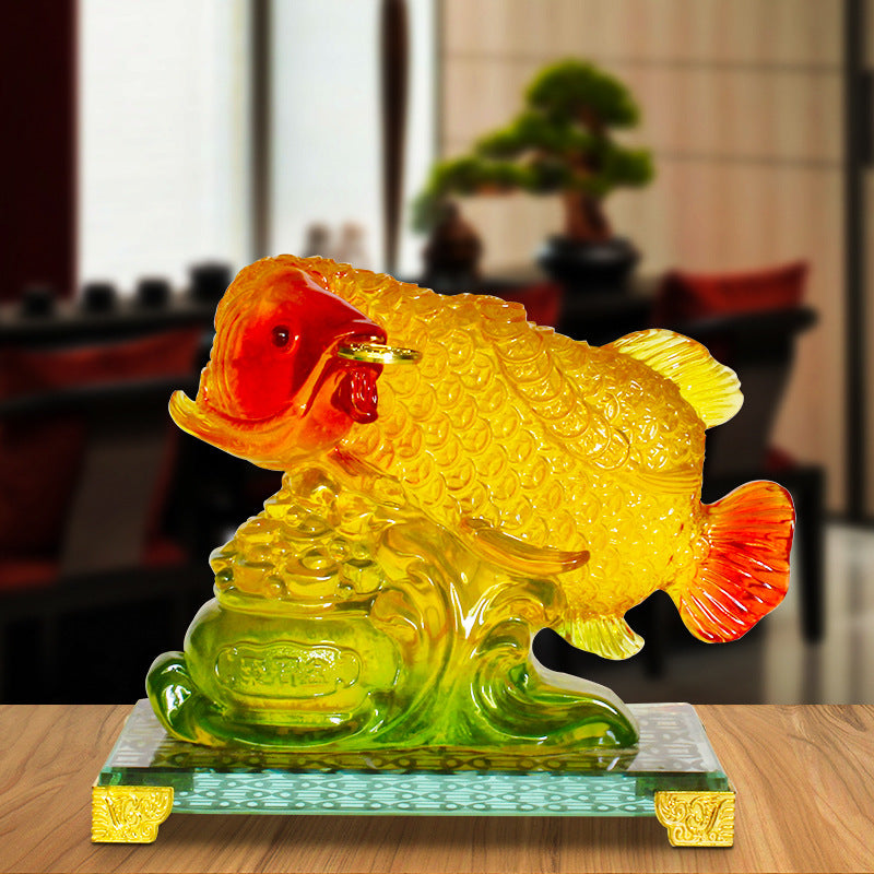 招財金龍琉璃現代家居金龍魚擺件