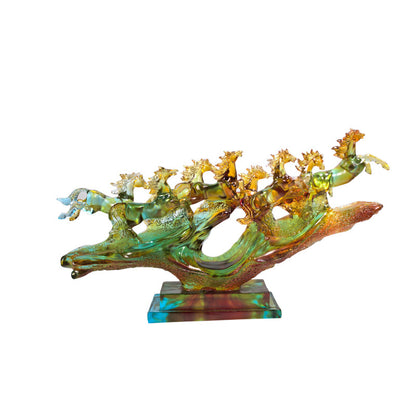 非遺伝統技法ガラス馬置物    八駿雄風ガラス芸術品