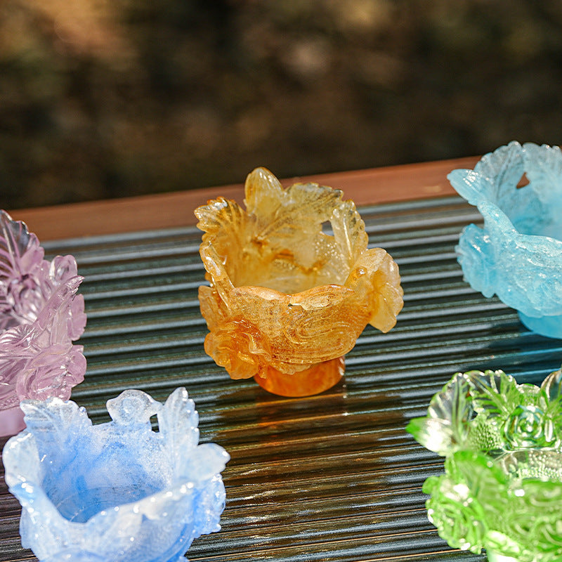 古法琉璃 粉焼琉璃   燭台  仏香台座