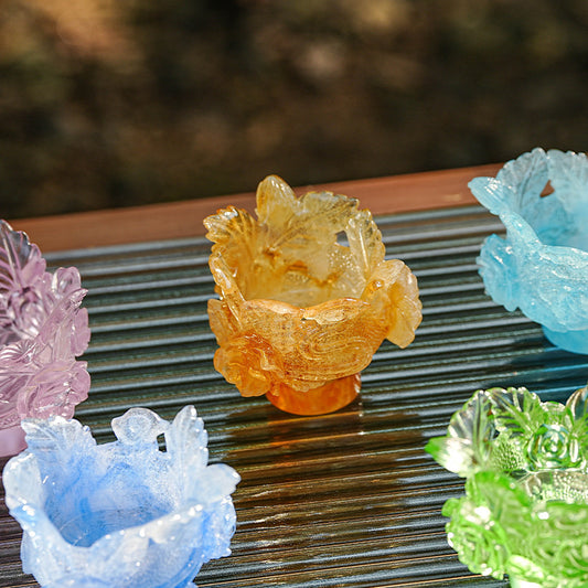 古法琉璃 粉焼琉璃   燭台  仏香台座