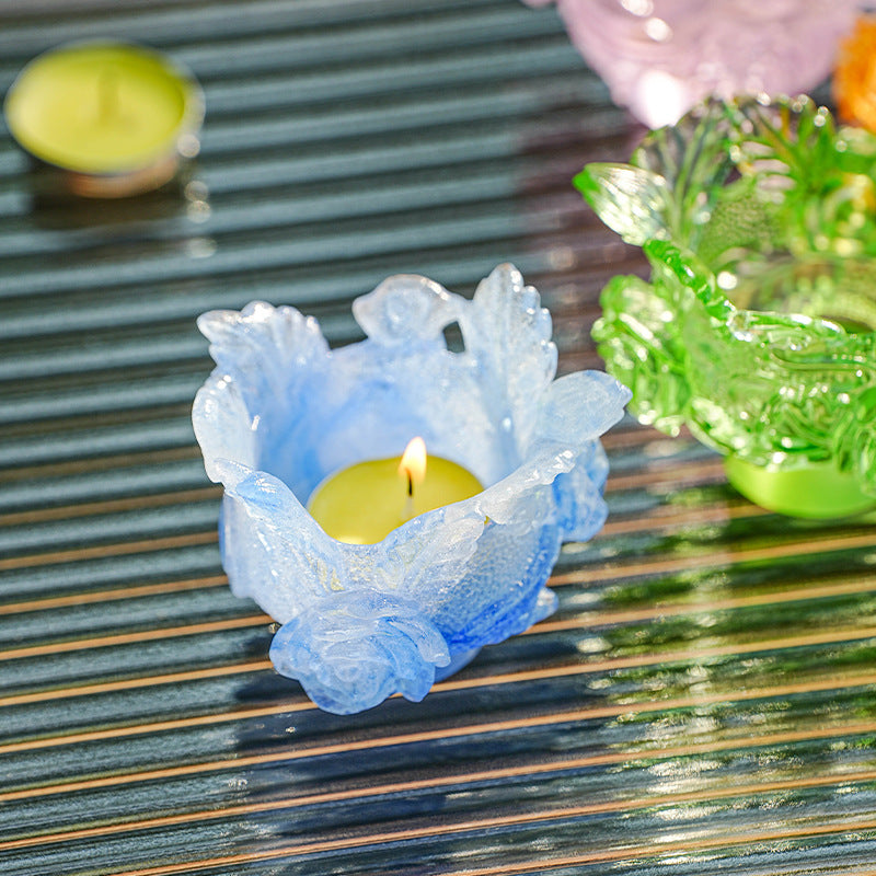 古法琉璃 粉焼琉璃   燭台  仏香台座