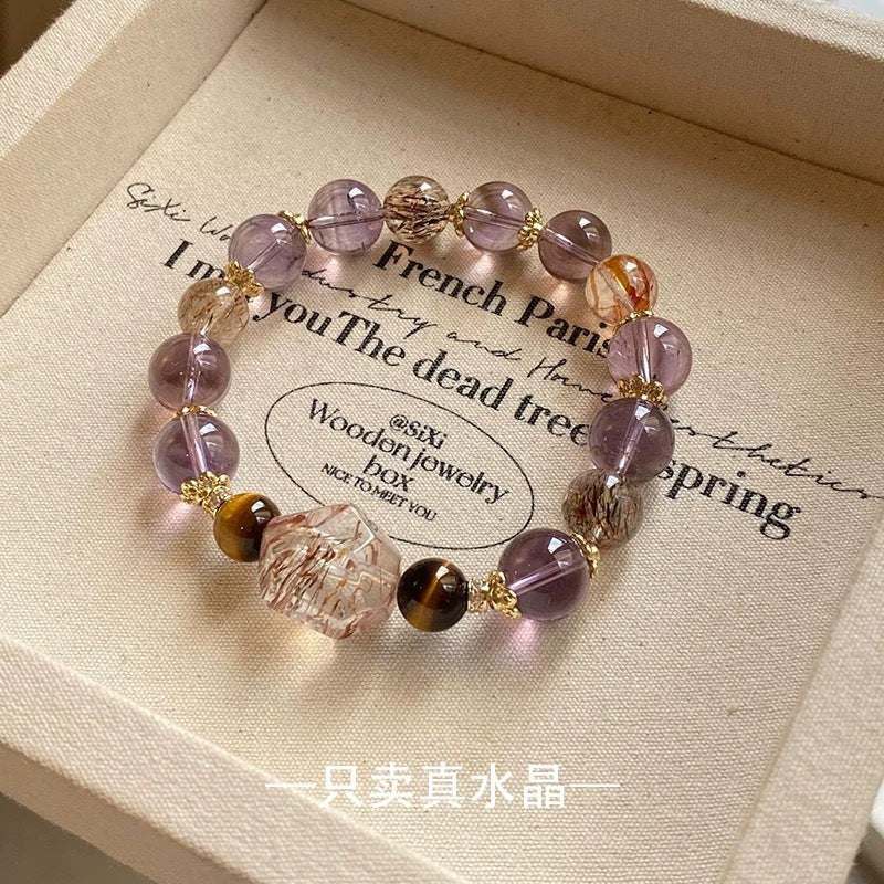 高品質紫水晶/ブラックゴールドブレスレット 約10mm