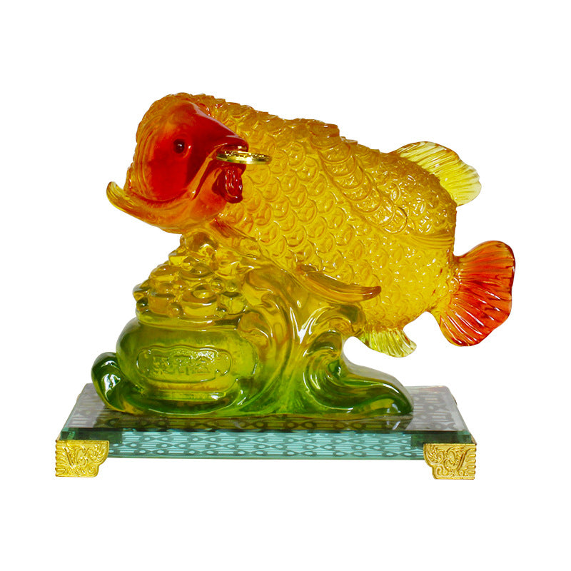 招財金龍琉璃現代家居金龍魚擺件