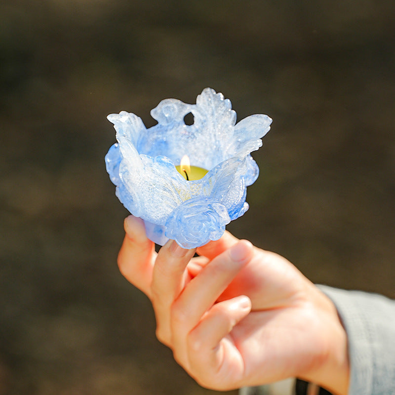 古法琉璃 粉焼琉璃   燭台  仏香台座