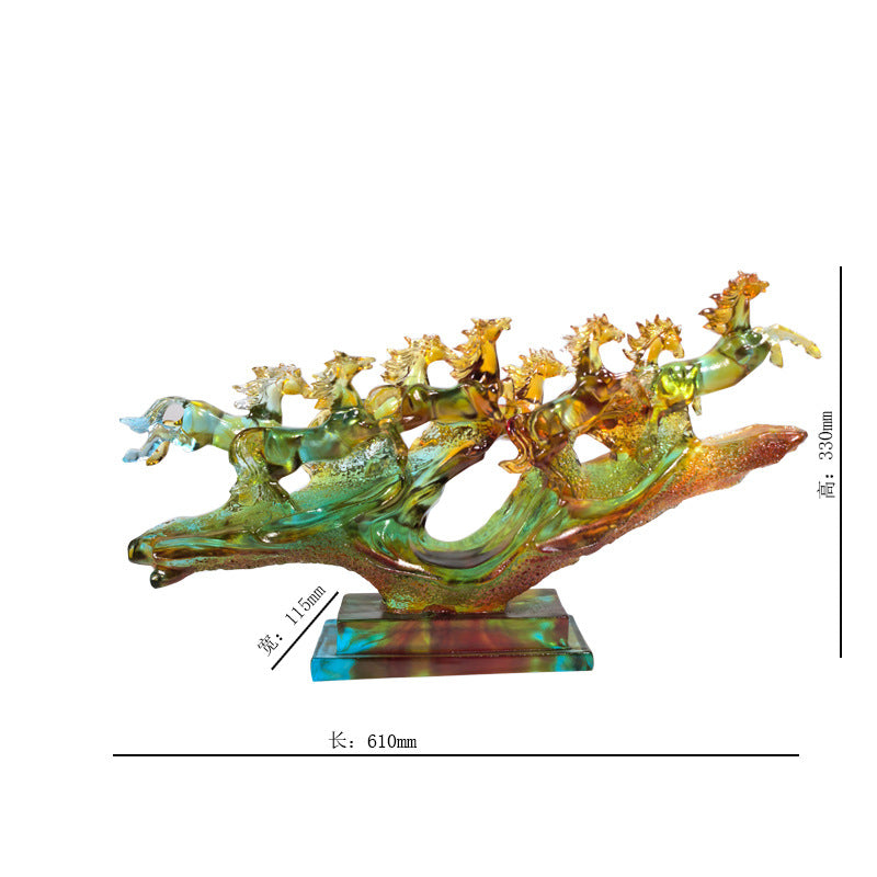 非遺伝統技法ガラス馬置物    八駿雄風ガラス芸術品