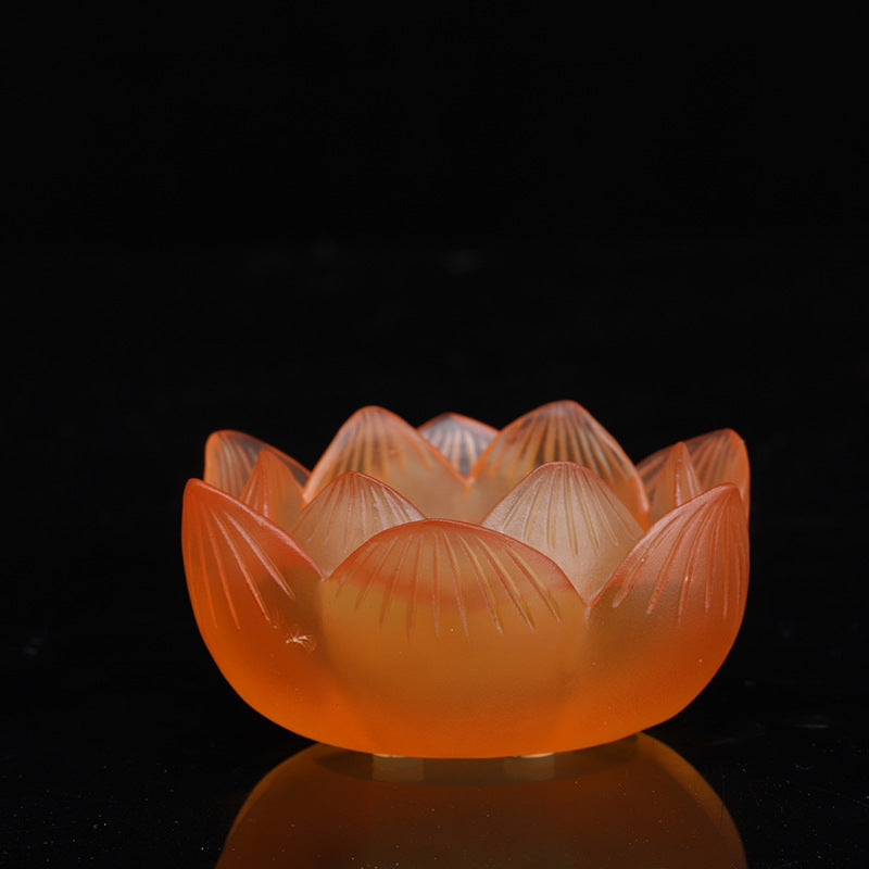 七彩琉璃の蓮花形油灯台  長明灯ろうそく台