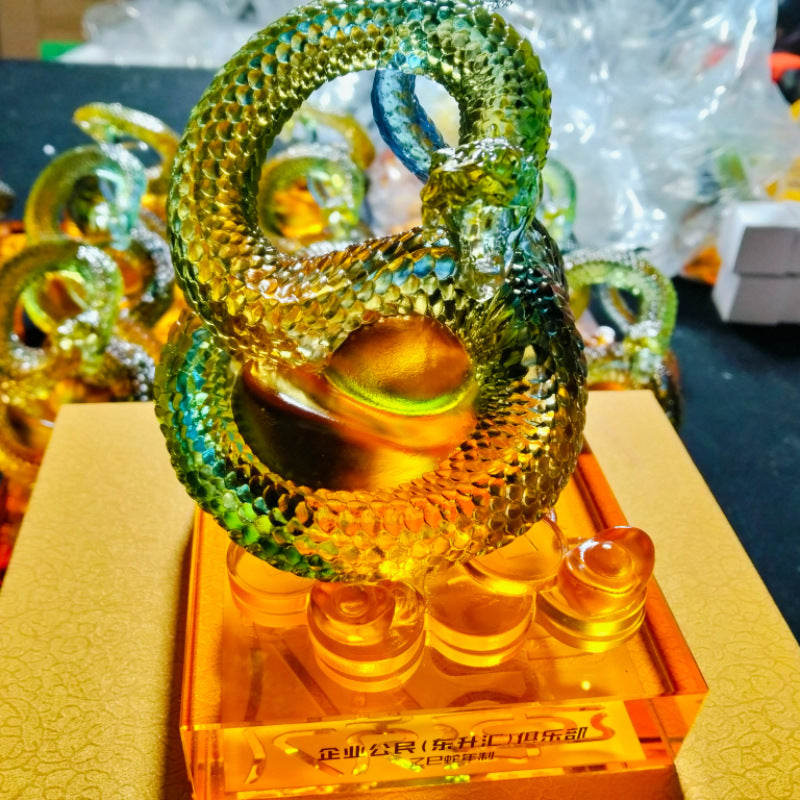 瑠璃の置物  生肖の龍の印装飾品