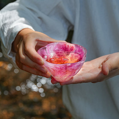 古法瑠璃   粉焼き瑠璃  芙蓉花口酒杯