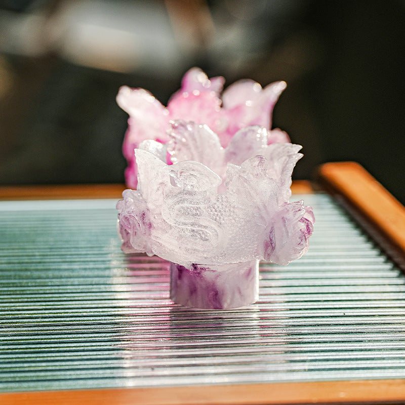 古法琉璃 粉焼琉璃   燭台  仏香台座