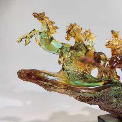 非遺伝統技法ガラス馬置物    八駿雄風ガラス芸術品