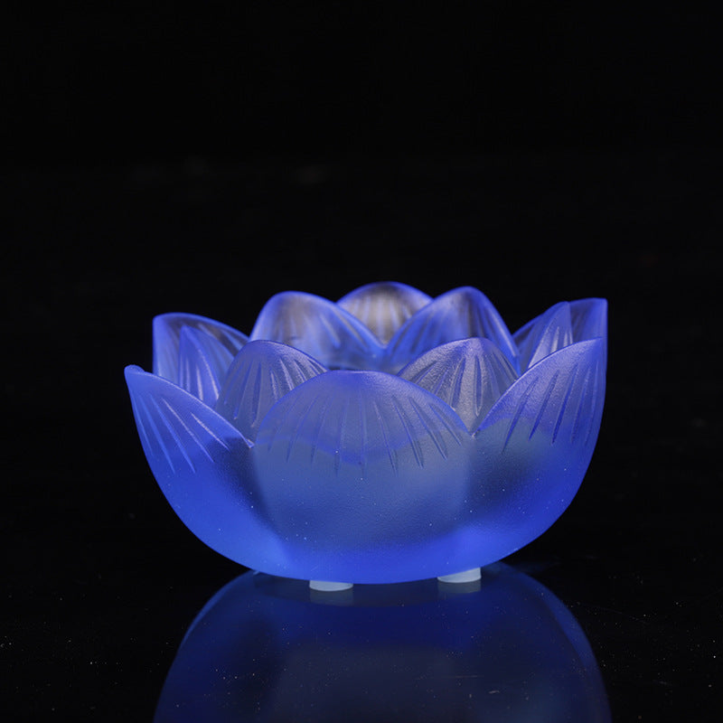 七彩琉璃の蓮花形油灯台  長明灯ろうそく台