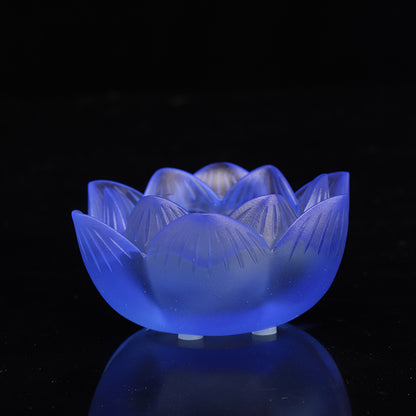 七彩琉璃の蓮花形油灯台  長明灯ろうそく台