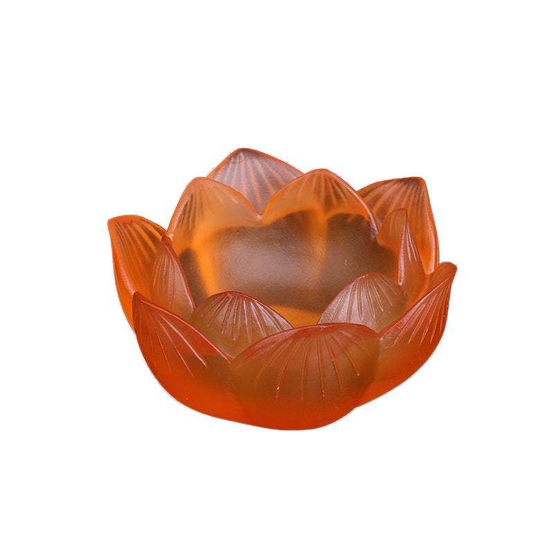 七彩琉璃の蓮花形油灯台  長明灯ろうそく台