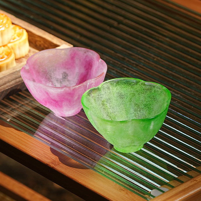 古法瑠璃   粉焼き瑠璃  芙蓉花口酒杯