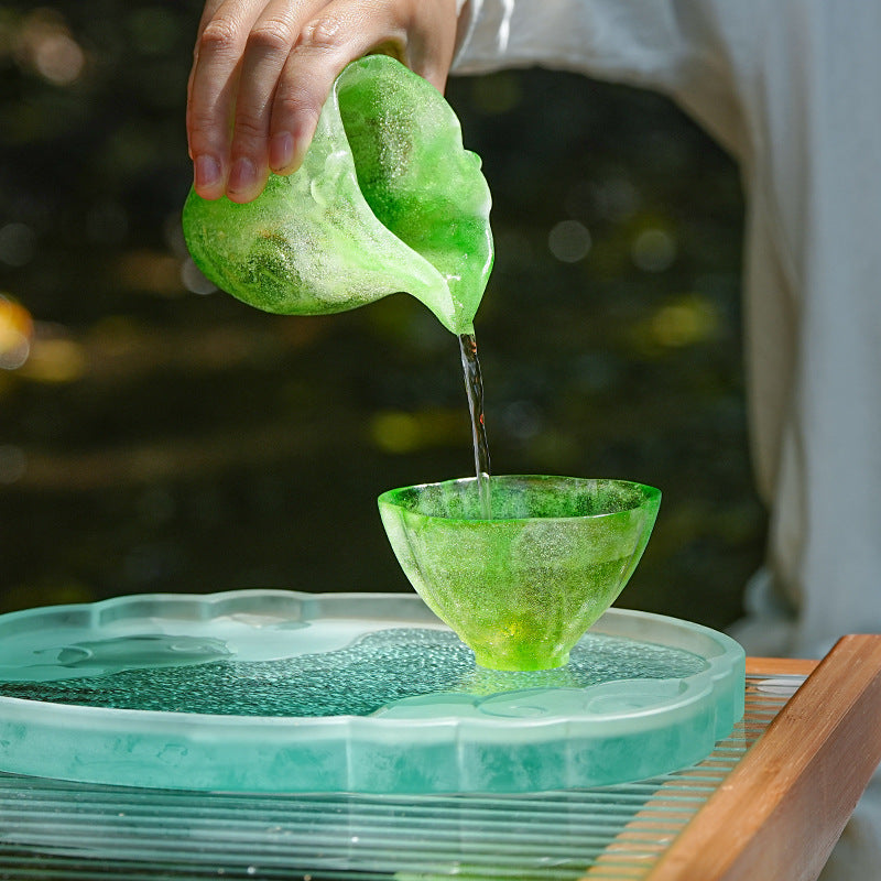 古法瑠璃   粉焼き瑠璃  芙蓉花口酒杯